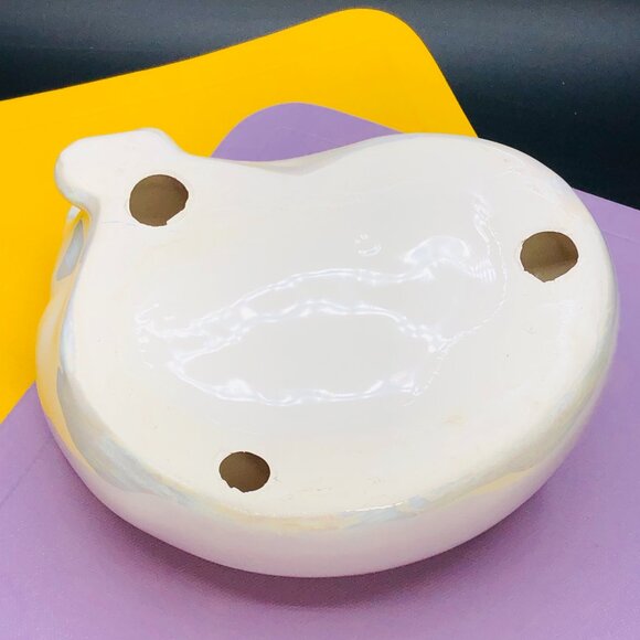 Vintage 80s White Pearlescent Ceramic Sleeping Cat Figurine - Oil Spill Glaze - Picture 6 of 10